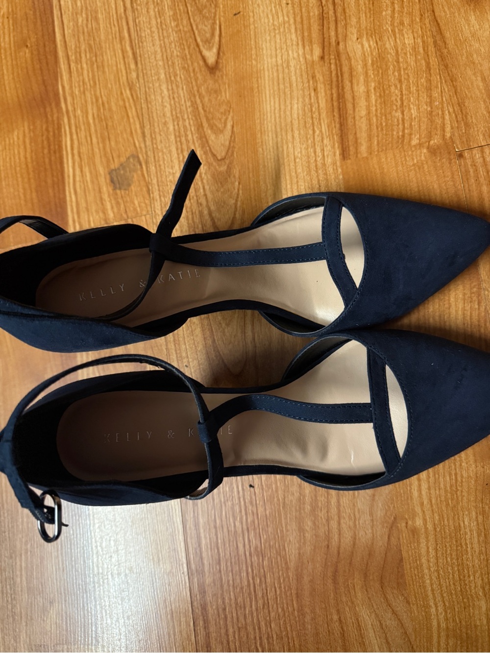 Kelly & Katie Navy T-Strap Pointed Toe Heels